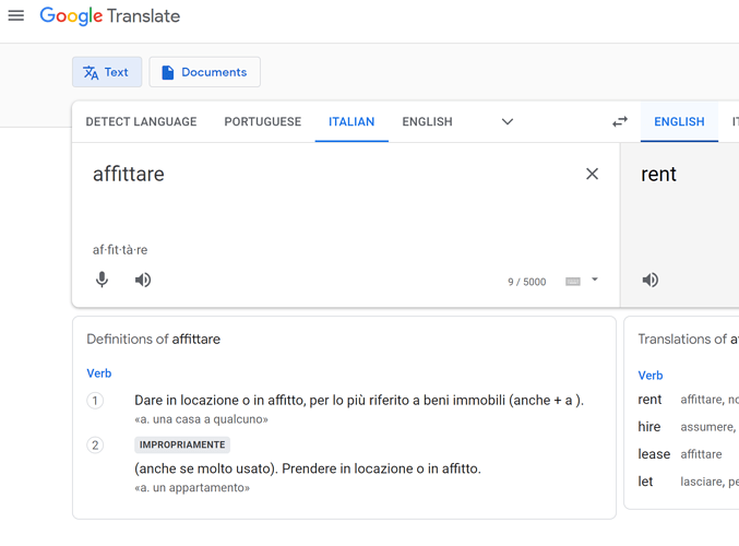 Affittare_definitions_Google_Translate