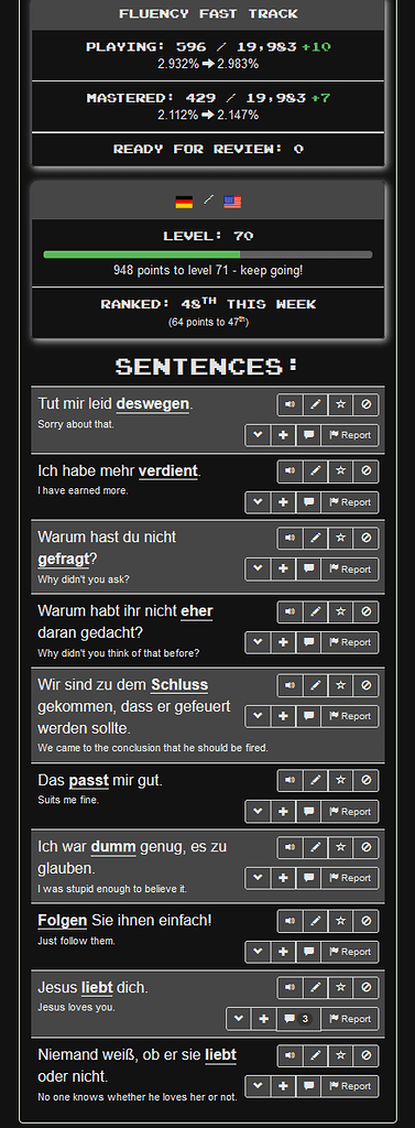 Fluency Fast Track in German has the same cloze twice in the same round ...