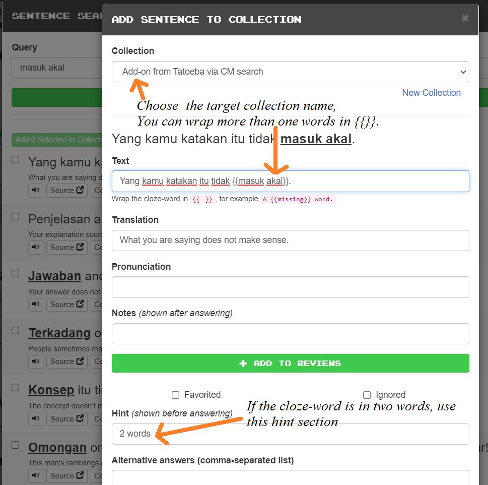 How To Add Sentences With A Particular Combination Of Words Questions Suggestions Feedback 