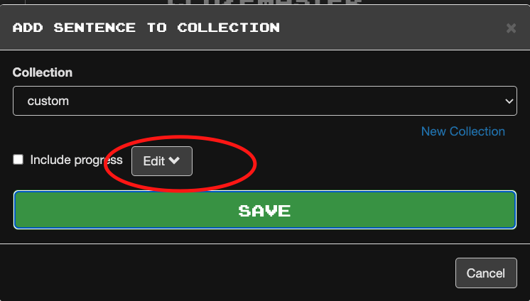 Edit Sentence With Copy To Collection Form Sentence Search Manage 